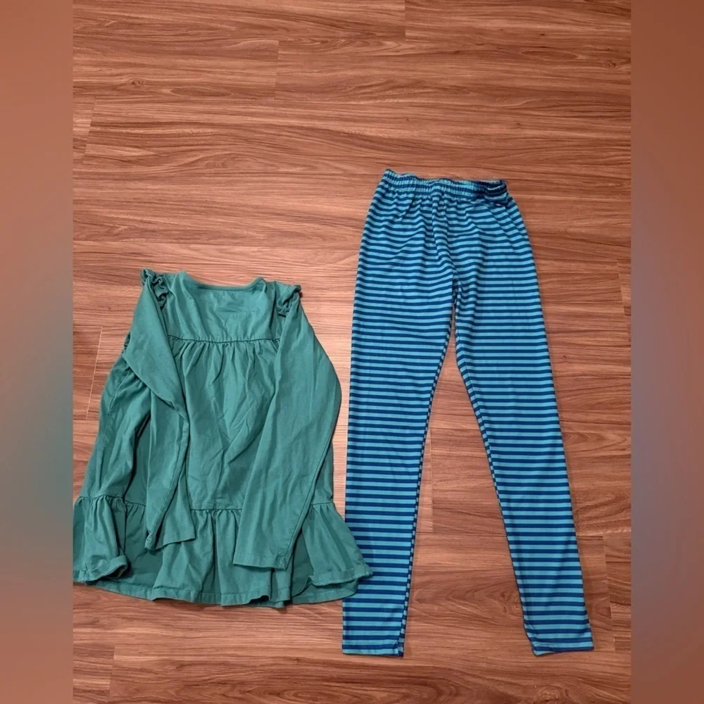 Millie loves Lily green and blue striped leggings Girls matching set size 14